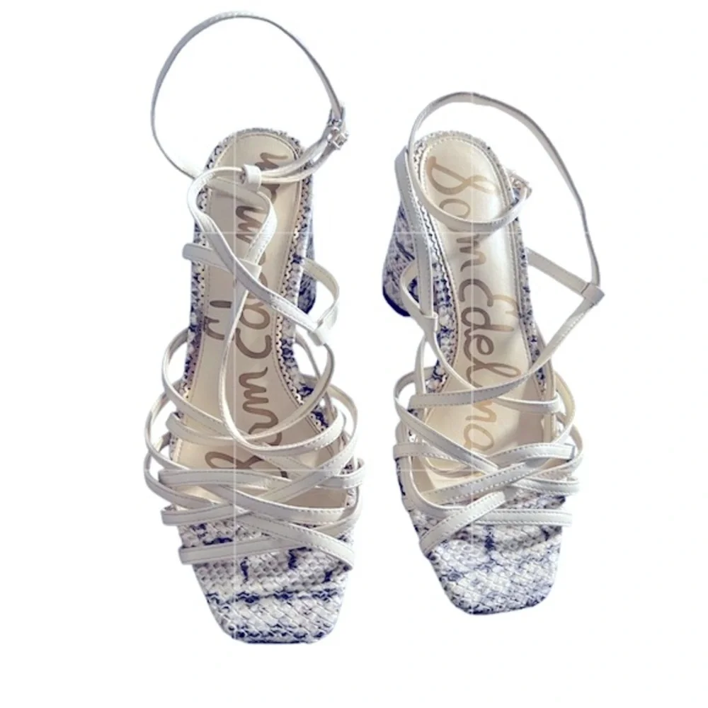 SAM EDELMAN Sandals Heels Daffodil Size 7 White Cream Gray Straps FAST SHIP - Picture 8 of 9